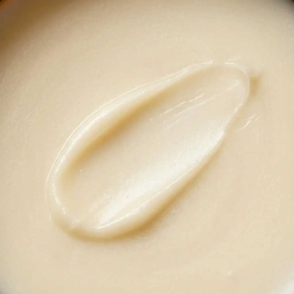 Smooth tallow balm smear showing creamy golden texture